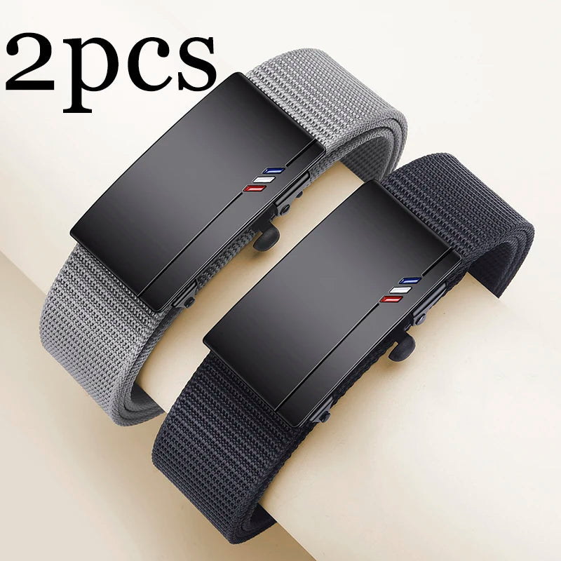 2pcs Fashion Men's Belt Canvas Woven Waistband Automatic Buckle Casual Belt Soft Versatile Jeans Belt Accessories Quick Pick Grocers