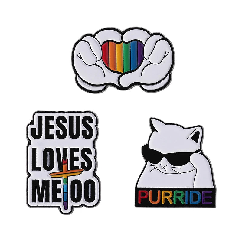 LGBTQ Pride Collect You Are Safe With Me Enamel Pins Rainbow Spaceship UFO Shield Cat Brooches Lapel Badges Jewelry Lover Gifts Quick Pick Grocers