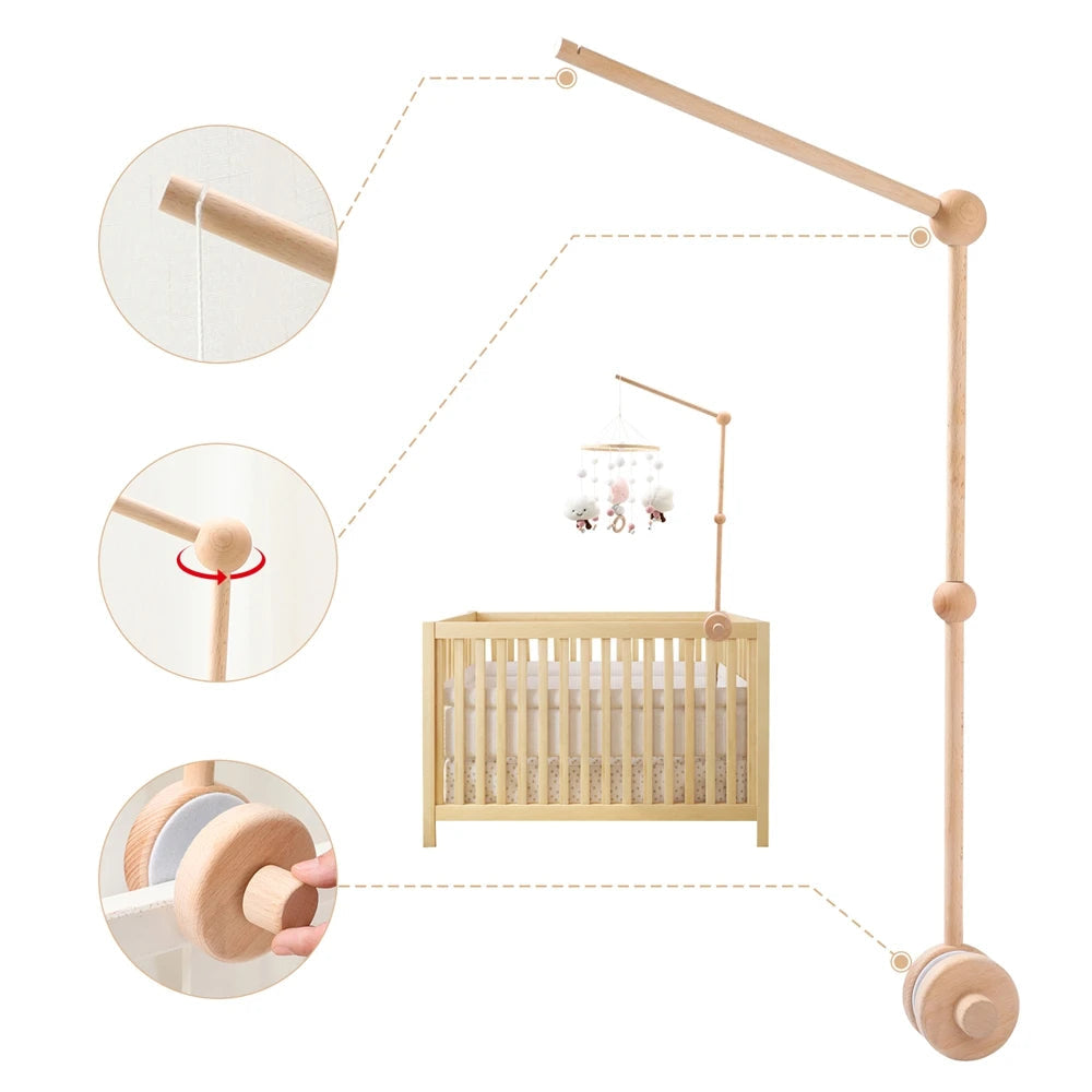 Crib Mobile Bed Bell Wooden Bracket Baby 0-12 Months Wooden Mobile Hanging Rattles Toy Holder Decorative Accessories Arm Bracket Purest Peak