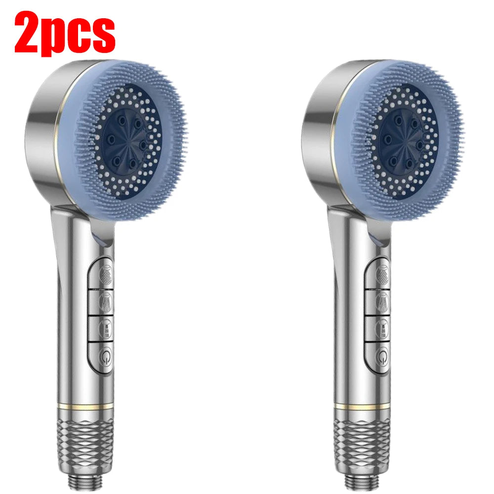 4 Modes Self-cleaning Shower Head with Silicone Brush One-Key Stop Water Massage High Pressure ABS Showerhead with Filter Quick Pick Grocers