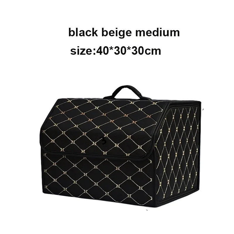Car Trunk Organizer Box, Large Capacity, Auto Multiuse Tools, Storage Bag, Stowing, Tidying, Leather, Folding for Emergency Quick Pick Grocers