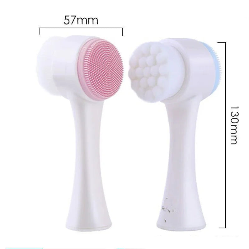 3D Double Silicone Facial Cleansing Brush Manual Massage Facial Brush Soft Bristles Exfoliator Double Sided Face Wash Brush Quick Pick Grocers
