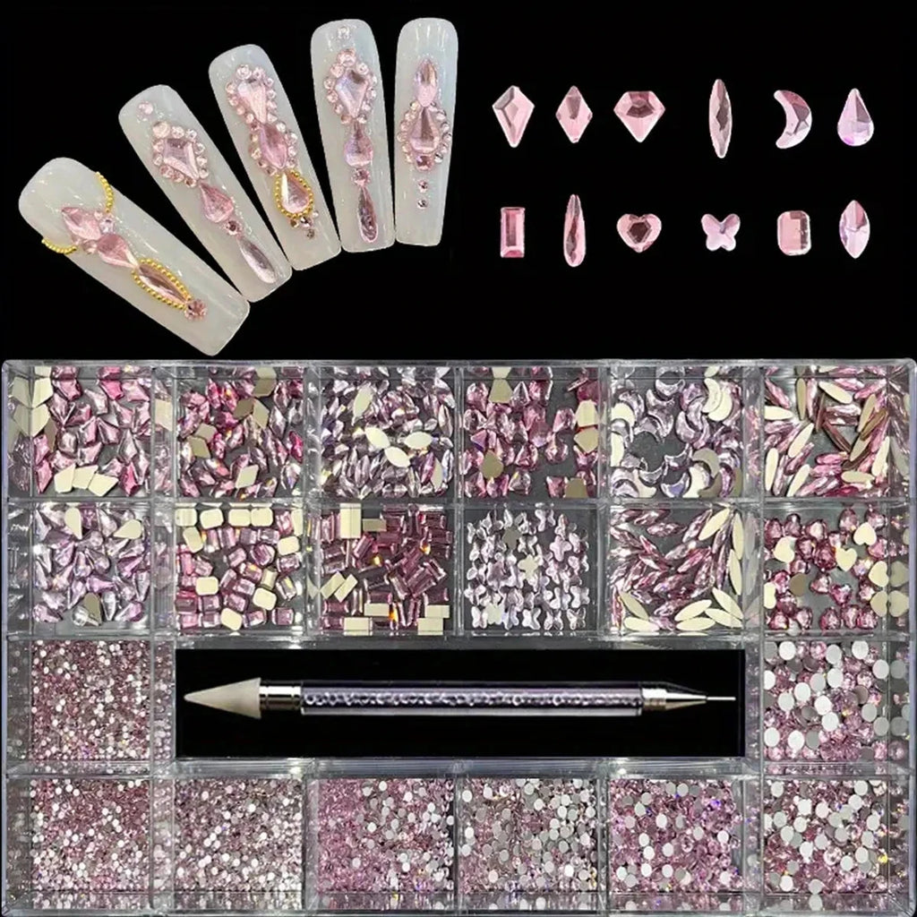 21 grid nail art diamond flat bottom glass diamond multi-style special-shaped diamond shiny nail rhinestone DIY nail art jewelry Econic Blanks