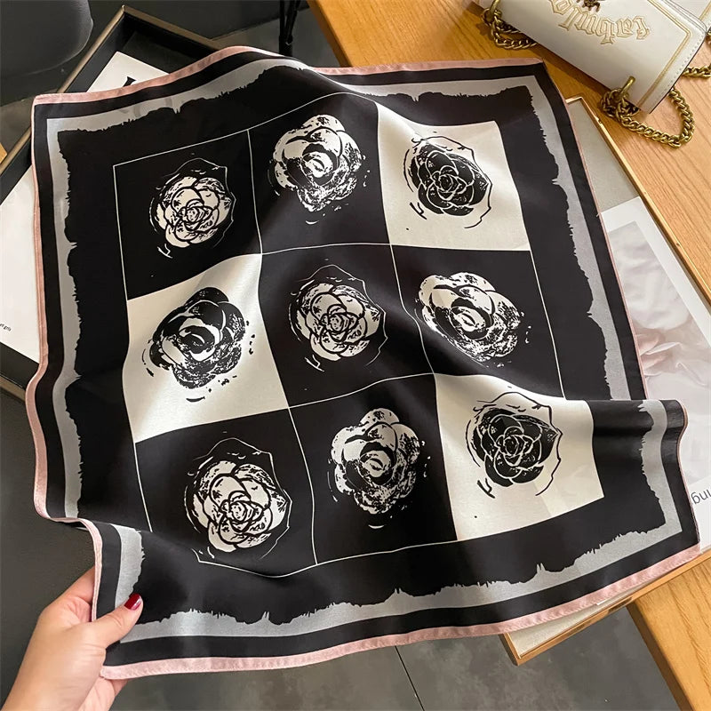 2025 Fashion 100% Real Silk Scarf 53cm Square Bandelet Women's Silk Temperament Small Scarf Neck Decorative Wrap Printed Scarves Quick Pick Grocers