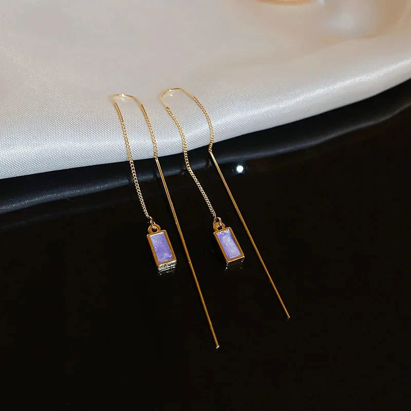 Simple Geometric Square Drop Earring For Women Korean Fashion Gold-color Line Long Tassel Dangle Earrings Party Jewelry Gift Econic Blanks
