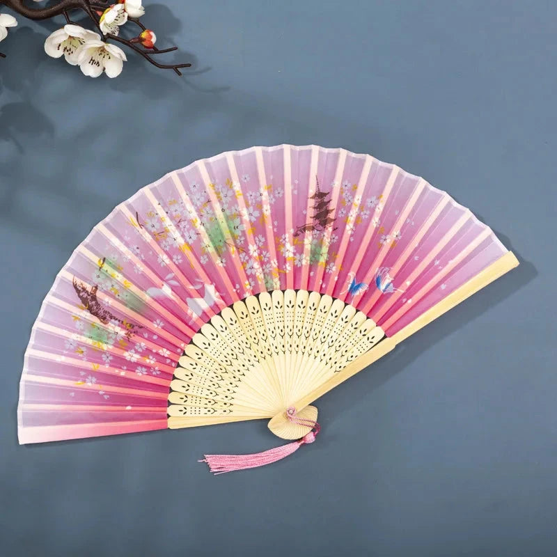 Hand Fan Foldable Silk Fan Noodles Bamboo Fan Bones Halloween Cosplay Prop Christmas Wedding Decoration Party Gifts Art Crafts Econic Blanks