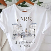 90s T Shirt Paris Women Print T-shirt Girl Short Sleeve Crew Neck Casual Top for Summer Spring Women's Clothing Quick Pick Grocers