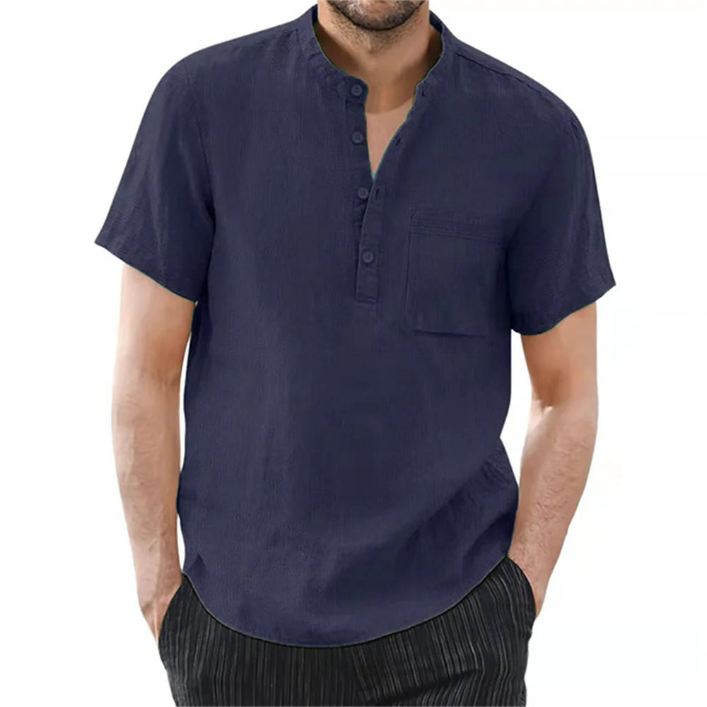 Men's Short Sleeve T-shirt Cotton and Linen Casual Men T-shirts Solid Color Summer Shirt Male Cozy Breathable Quick Pick Grocers