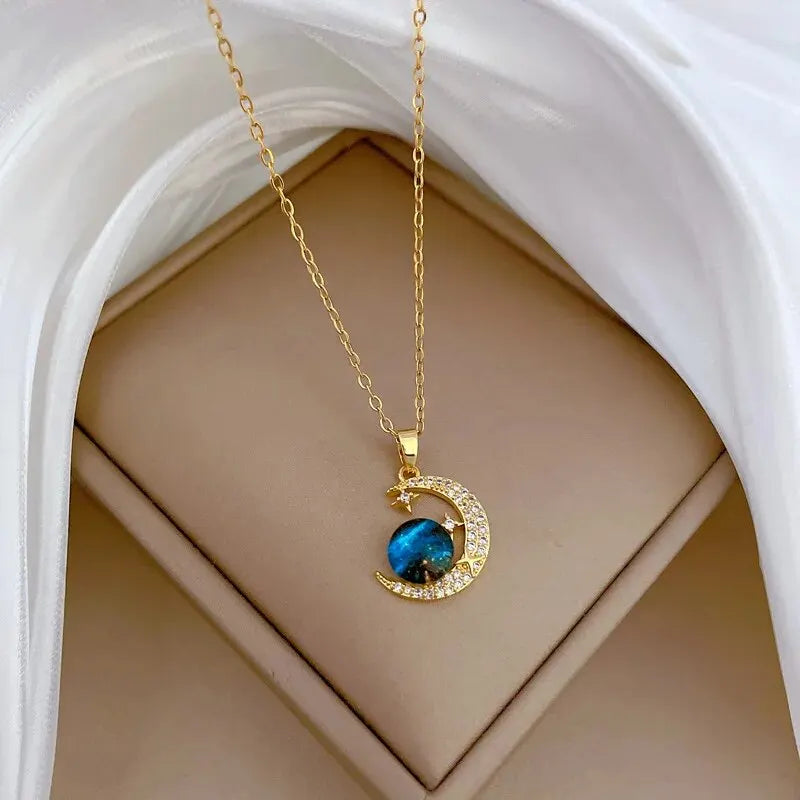 Light Luxury Titanium Steel Star Series Necklace for Women Gold Color Planet Moon Astronaut Pendant Necklaces Jewelry Gifts Quick Pick Grocers