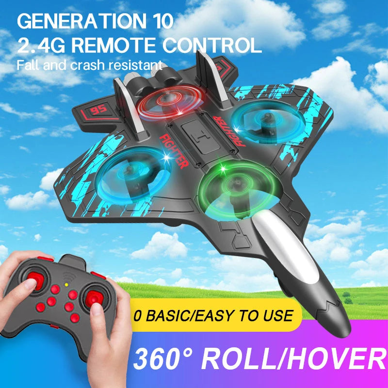 Glider Flying Helicopter RC Hobby Jet Plane 2.4G Stunt Remote Control Foam Fighter Airplane Toy With Light Econic Blanks