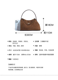 2026 Autumn Winter All-match Bowling Tote All-match Matte Suede Cowhide Leather Women Shoulder Bag Coffee Purple Noble Handbag Quick Pick Grocers