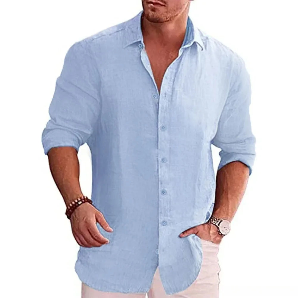Cotton Linen Autumn Hot Selling Men's Long Sleeve Shirt Solid Color Casual Style Plus Size Men's Casual Linen Shirt Quick Pick Grocers