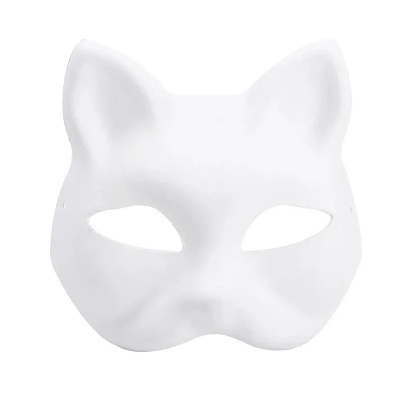 1-20pcs Japanese Mask Paper Blank Mask Halloween Cosplay Cat DIY Paintable Half Face Mask Animal Costume Party Decor Craft Prop Quick Pick Grocers
