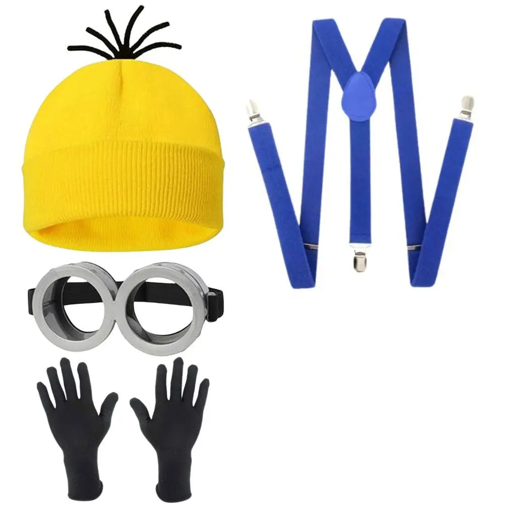 Cartoon Cosplay Fantasy Costume Disguise for Adult Kids Yellow Beanie Stretchy Gloves Steampunk Goggles Halloween Party Costume Quick Pick Grocers