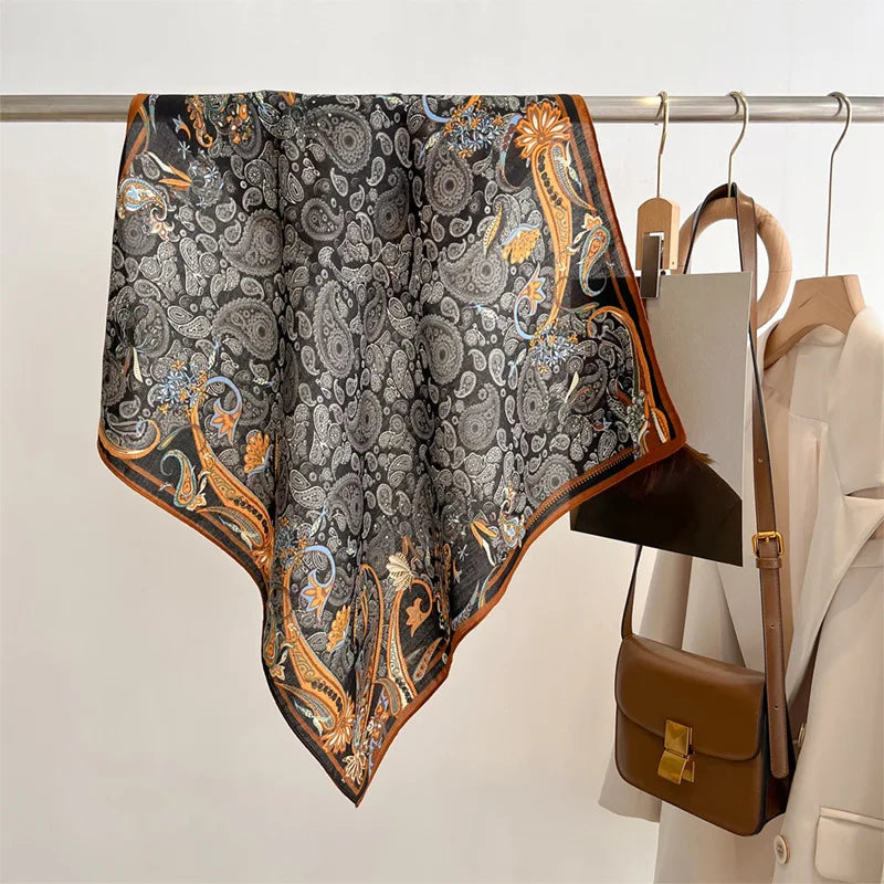 Spring/Summer 70cm Cashew Print Square Scarf Women’s Breathable Imitation Silk Bandanna Luxury Female Neckerchief Fashion Hijab Quick Pick Grocers