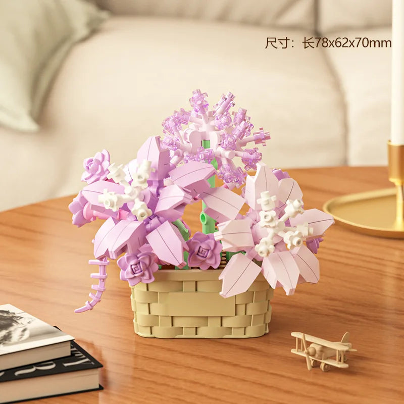 DIY MOC Potted Rose Sunflower Plants Succulents Bonsai Tree Gardens Romantic Building Blocks Model Bricks Kids Sets Kits Toys Purest Peak Salt