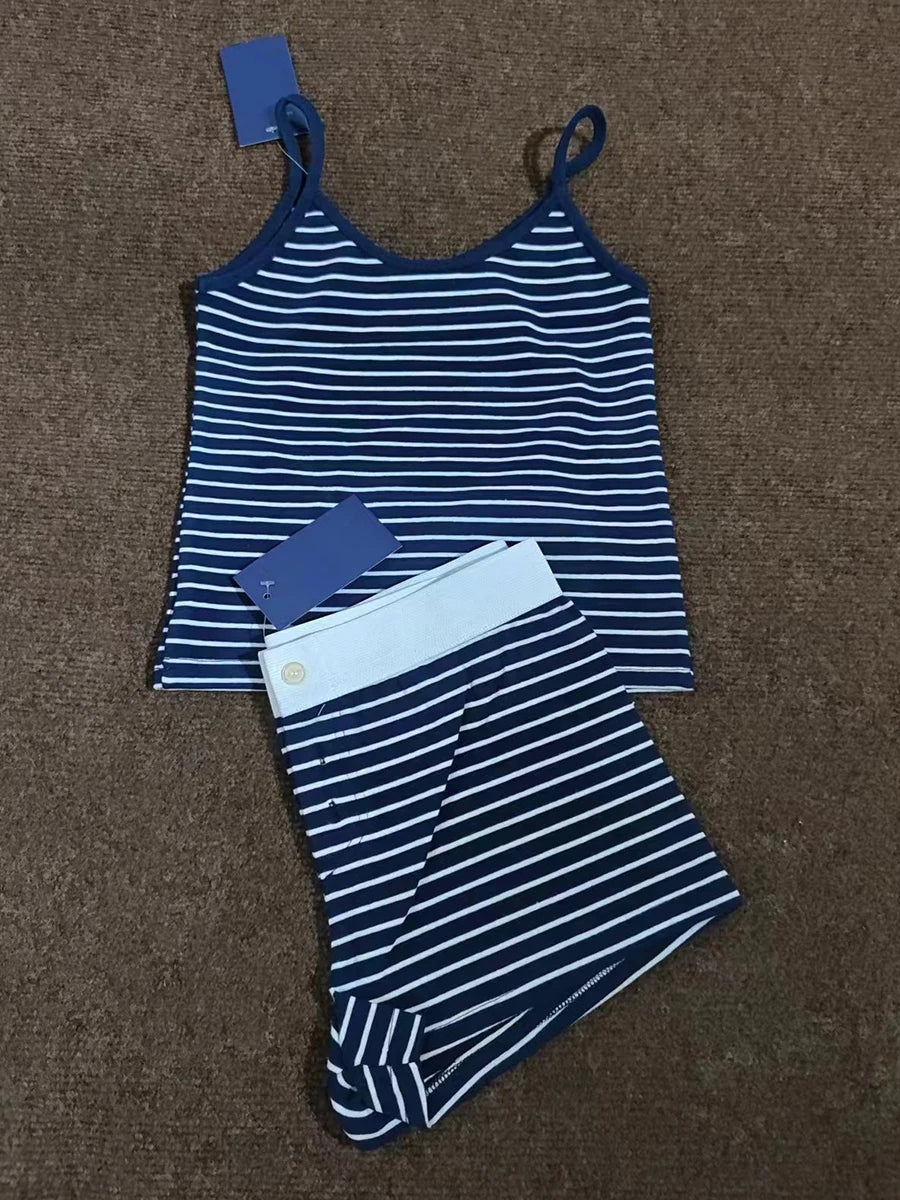 Strawberry Vest Shorts 2 Pieces Set Woman Eyelet Bow Slim Tank Top with Elastic Waist Patchwork Straight Short Pant Sweet Sets Quick Pick Grocers