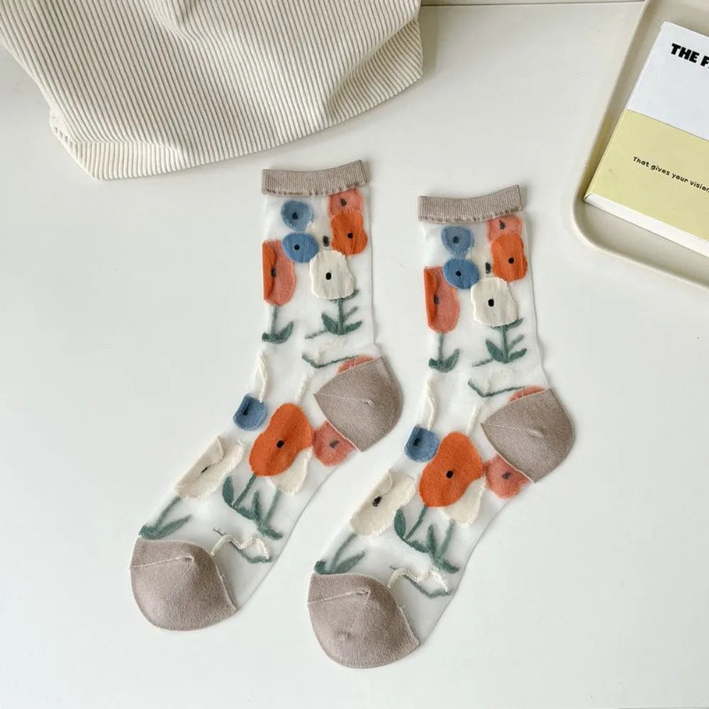 Fashion Socks For Women Summer Breathable Trendy Casual Socks Cute Fashion Korean Style Transparent Lace Sweet Socks Quick Pick Grocers