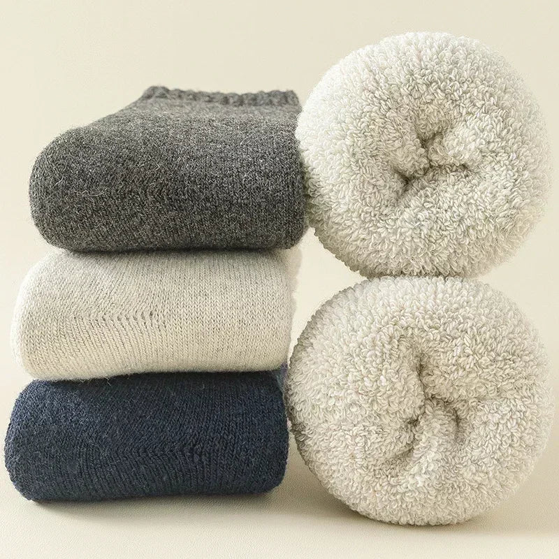 3 Pairs Men Women Wool Socks Couples Solid Winter Snow Chrismas Gift Thermal Cashmere Marino Thickened Fleece Terry Loop socks Quick Pick Grocers