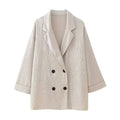 European and American Style 2024 Spring and Summer New Women's Clothing Wrinkle Effect Double Breasted Suit Jacket Pants Set Quick Pick Grocers