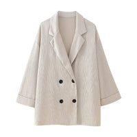 European and American Style 2024 Spring and Summer New Women's Clothing Wrinkle Effect Double Breasted Suit Jacket Pants Set Quick Pick Grocers