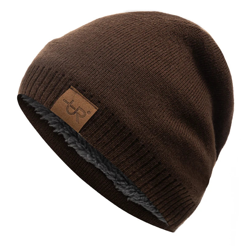 Unisex URGENTMAN Labal Winter Hats Solid Color Knitted Hats For Men And Women Beanie Cap Outdoor Add Fur Lining Warm Sports Hats Purest Peak
