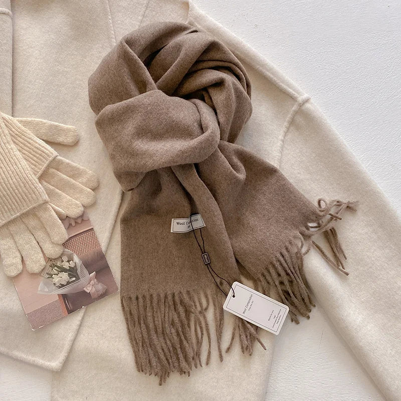 Luxury Winter Wool Scarf Women Cashmere Warm Pashmina Brand Foulard Female Shawls Wraps Thick Soft Bufanda Scarves Stole 2024 Quick Pick Grocers