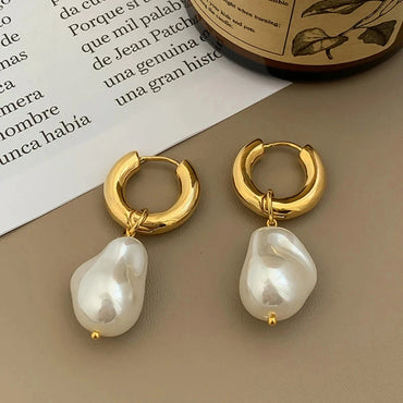 New Vintage Circle Drop Earrings Baroque Pearl Earrings Gold Color Round Earclip Women Temperament Elegant Jewelry Party Gifts Econic Blanks