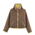 2025 Winter New Product Women's Lazy Style Loose Contrasting Color Decorative Layer Knitted Pilot Jacket Coat Quick Pick Grocers