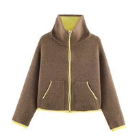 2025 Winter New Product Women's Lazy Style Loose Contrasting Color Decorative Layer Knitted Pilot Jacket Coat Quick Pick Grocers