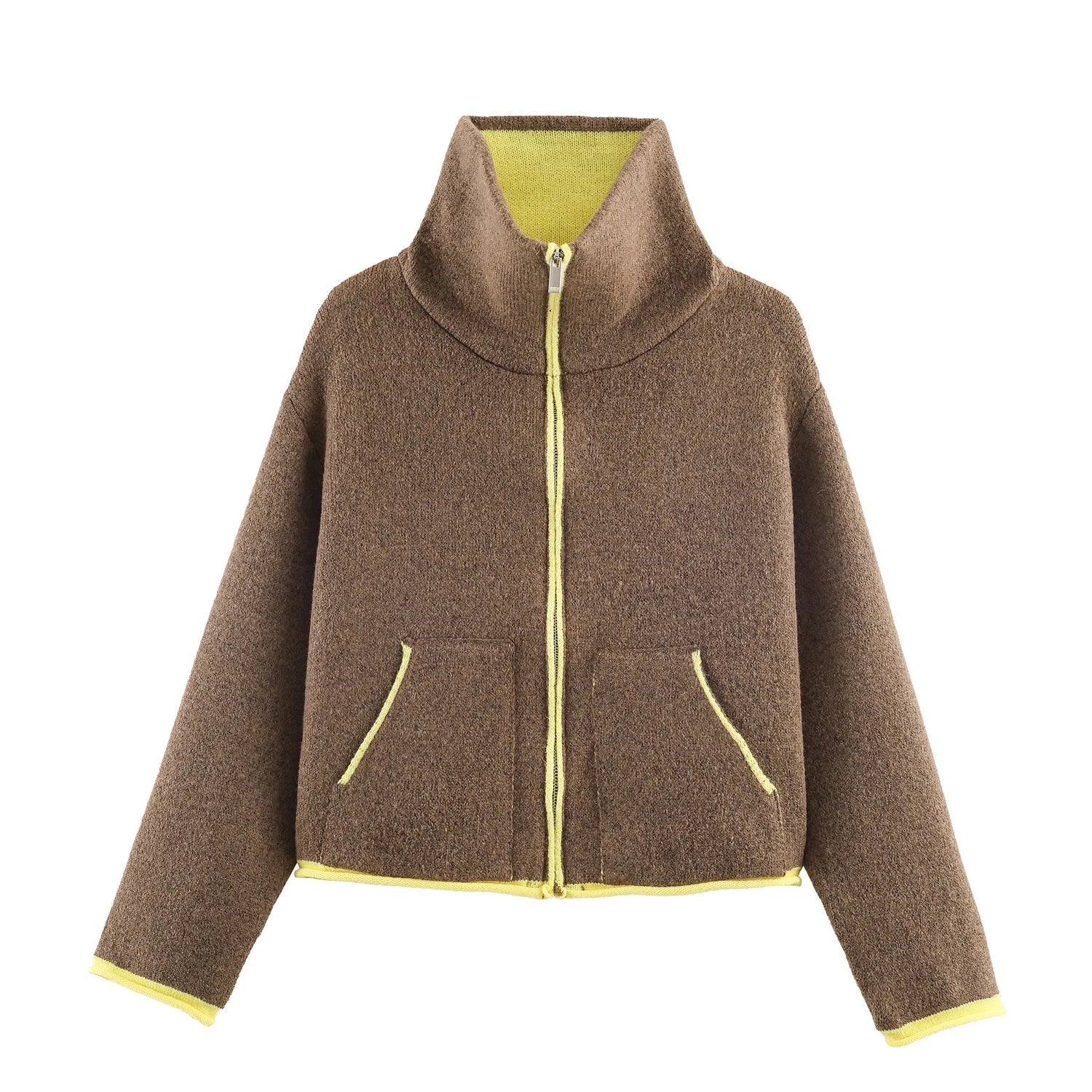 2025 Winter New Product Women's Lazy Style Loose Contrasting Color Decorative Layer Knitted Pilot Jacket Coat Quick Pick Grocers