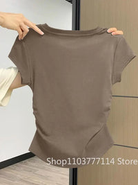 Women Summer Short Sleeved Top for Fashion Versatile Base Shirt Slim Fit Round Neck T-shirt Casual and Sexy Breathable and Cool Quick Pick Grocers