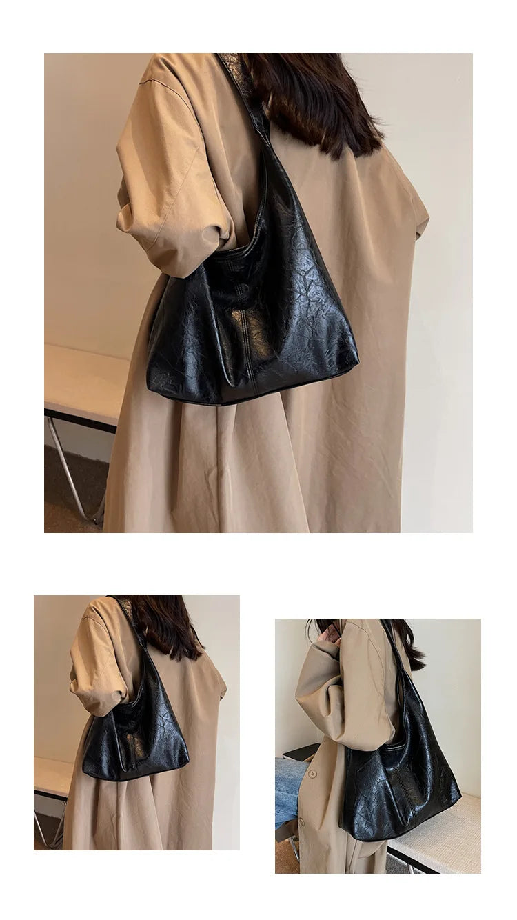 Autumn and Winter Vintage Women's Bag Large Capacity Suede Shoulder Bag Solid Color Simple Casual Commuter Bag Retro Handbags Quick Pick Grocers
