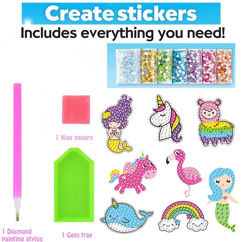 12 Create Big Gem Diamond Painting Sticker Kit Art Craft Girls Boys Unicorn Animal Sealife Magical Mosaic Dot Sticky Toys Gifts Econic Blanks