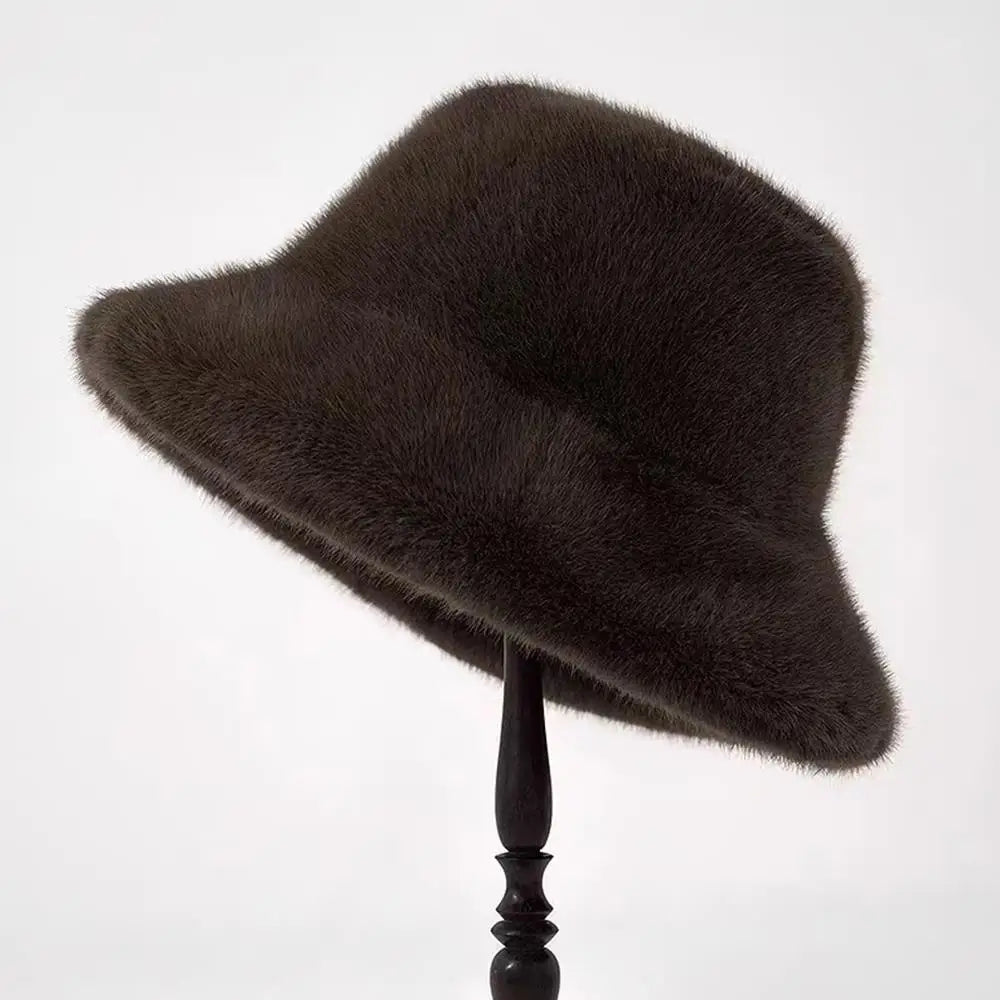 Fluffy Fur Fisherman Hat For Women Winter Plush Ear Protection Cap Windproof Warm Female Panama Caps Solid Fashion Bucket Hat Purest Peak