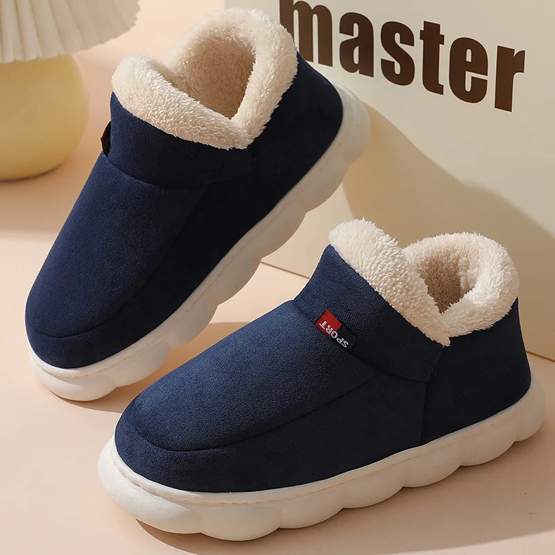 Shevalues Winter Men Slippers Short Plush Men Cotton Boots Indoor Fluffy House Fur Slippers Men Casual Soft Fur Furry Men Shoes Purest Peak