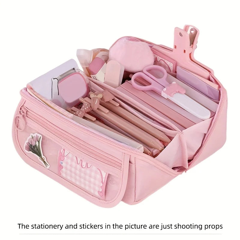 Large Capacity Pencil Case Organizer - Multi-Compartment Desktop Storage for School & Office Supplies ( Pink/Purple/Black) Quick Pick Grocers