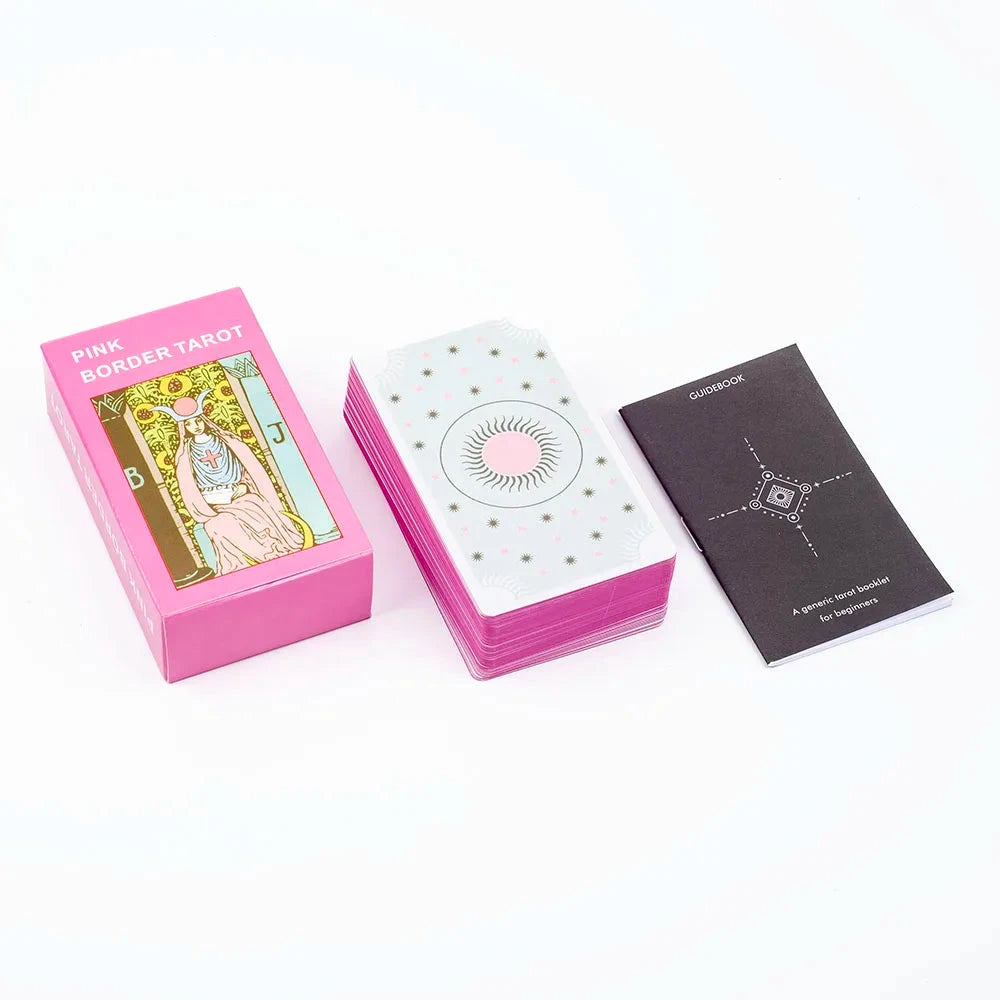 Pink Border Tarot Card Deck with Guidebook 78Pcs English Version Family Gathering Divination Deck Board Game Cards 10.3*6cm Econic Blanks