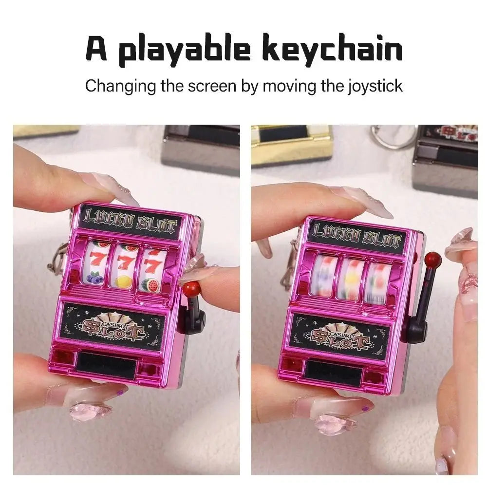 Mini Gambling Slot Machine Key Chains Creative Arcade Pocket Fruit Lucky Jackpot Gadget Antistress Toy Funny Games Keychain Ring Econic Blanks