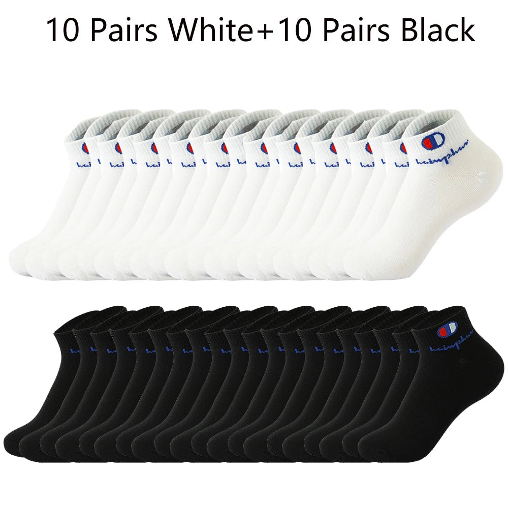 5/10/20 Pairs Men Ankle Socks Cotton Brand Classic Fashion Black White Socks Breathable Mesh Athletic Sports Socks for Summer Quick Pick Grocers