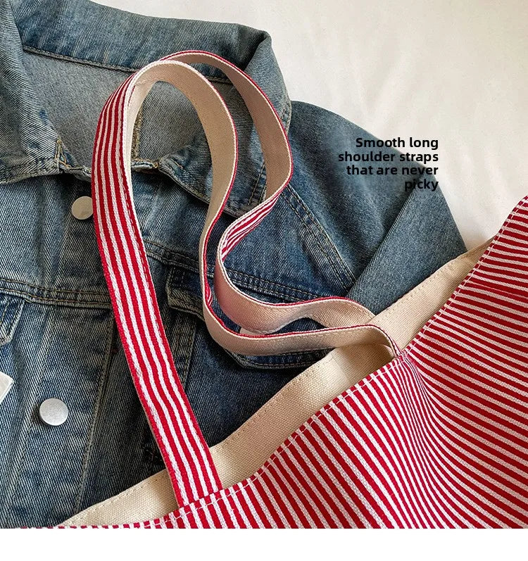 Casual Large Stripe Women's Shoulder Bag 2025 New Fashion Commuter Tote Bag High Capaci Canvas Handbag for Youth bolso mujer Quick Pick Grocers