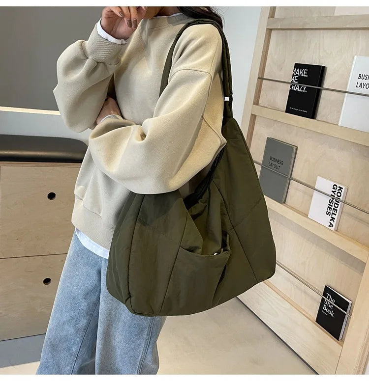 Trendy Women's Soft Cloth Shoulder Bag Solid Color Student 2026 Spring Y2k Casual Style Big Handbags Crossbody Bags for Women Quick Pick Grocers