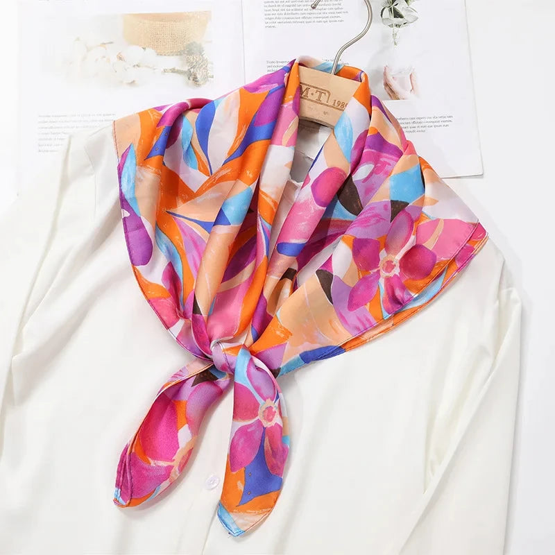 2025 New Fashion 70X70cmPrinted Women's Scarf Pashmina Silk Scarf Square Shawl Decorative Headband Neck Luxury Design Bandana Quick Pick Grocers