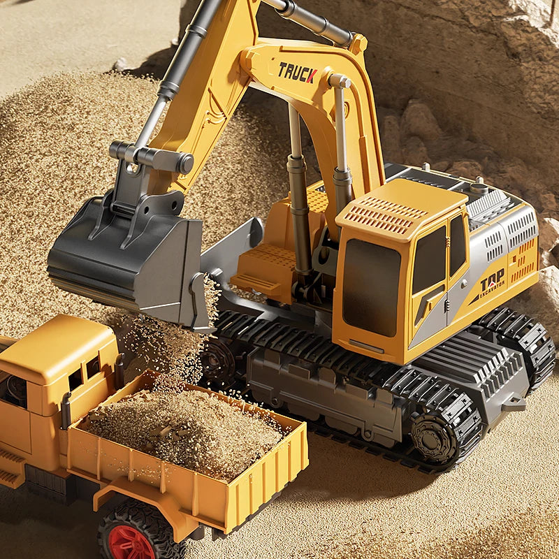 Alloy Remote Control Excavator Toy Car with Lights Sound Effect Electric Excavator Automobile Engineering Vehicle Children Gifts Econic Blanks