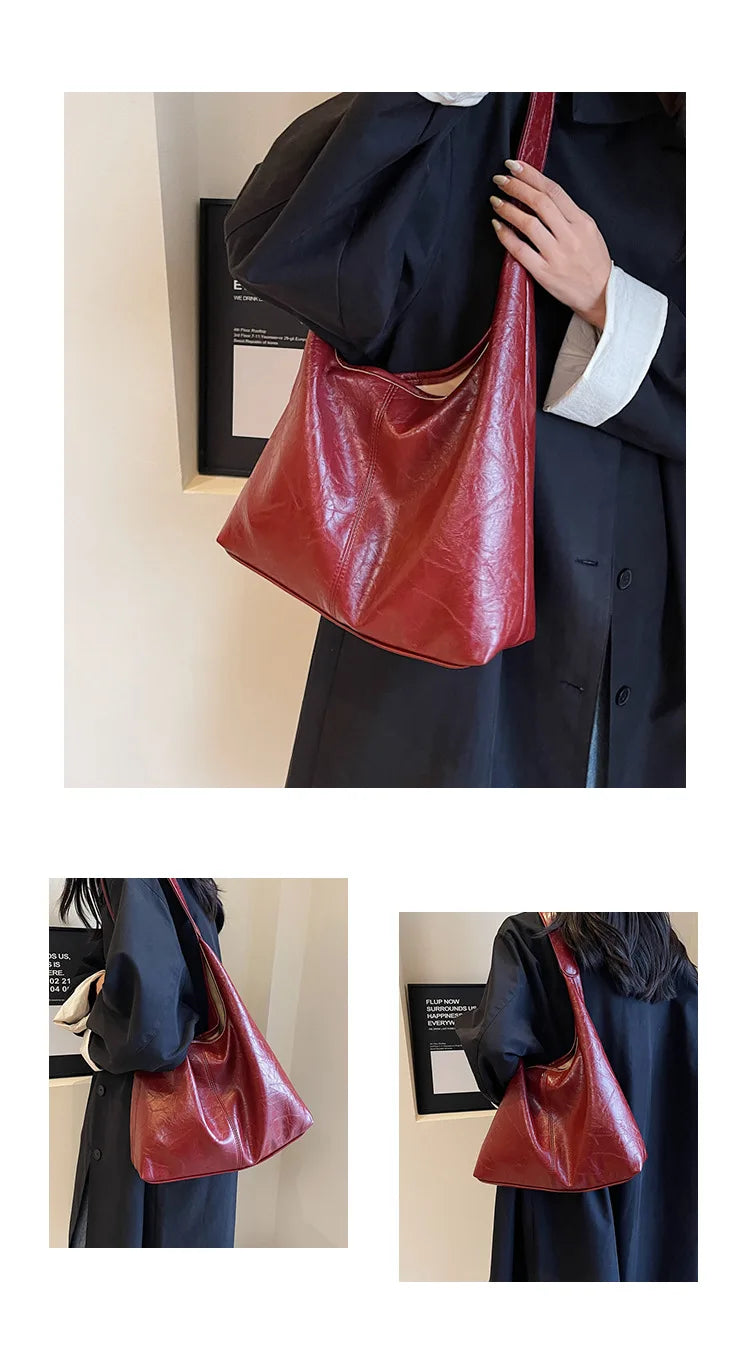 Autumn and Winter Vintage Women's Bag Large Capacity Suede Shoulder Bag Solid Color Simple Casual Commuter Bag Retro Handbags Quick Pick Grocers