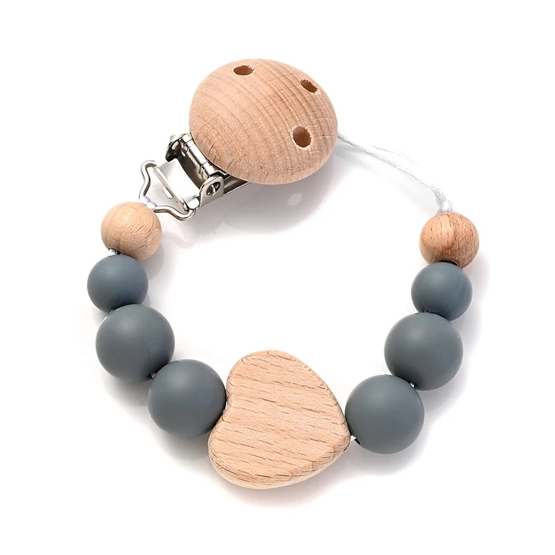 Baby Pacifier Chain Clips Wood Pentagram Teether Silicone Round Beads Teething Chain For Baby Care Soother Chew Toys Shower Gift Purest Peak