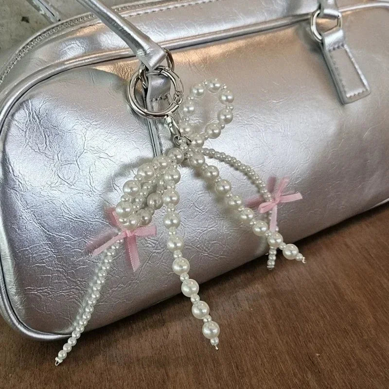 2026 New Korean Fashion Sweet Pearl Bow Keychain Heart Pendant Keyring Y2K Ins Aesthetic Holder for Girl Bag Pendant Accessories Quick Pick Grocers