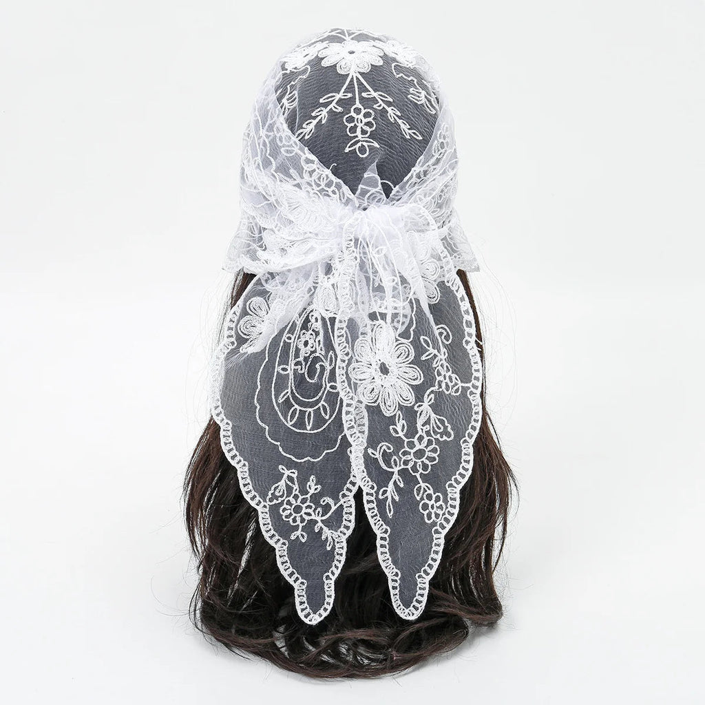 Elegant Lace Scarf Hollow Out Embroidery Foulard Bandana Solid Color Triangular Scarf Thin Vintage HandkerChiefs for Hair Woman Quick Pick Grocers