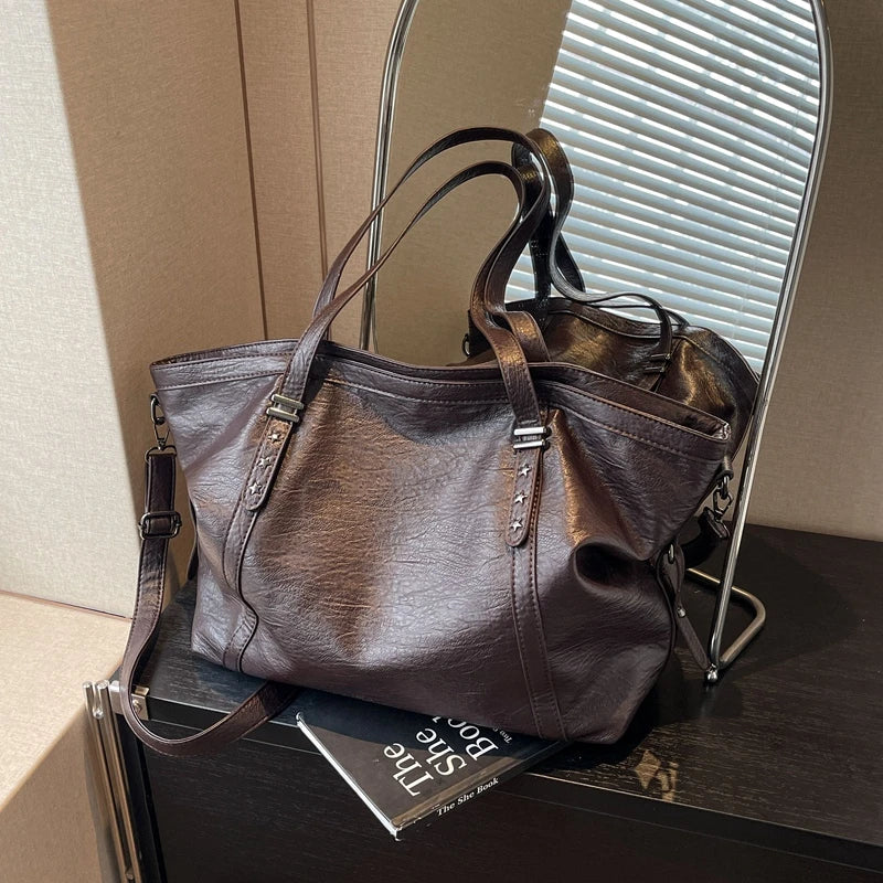 MOODS Large Sized Tote Bags For Women Soft PU Leather Pure Color Large Capacity Shopper Shoulder Crossbody Bag Quality Handbags Quick Pick Grocers