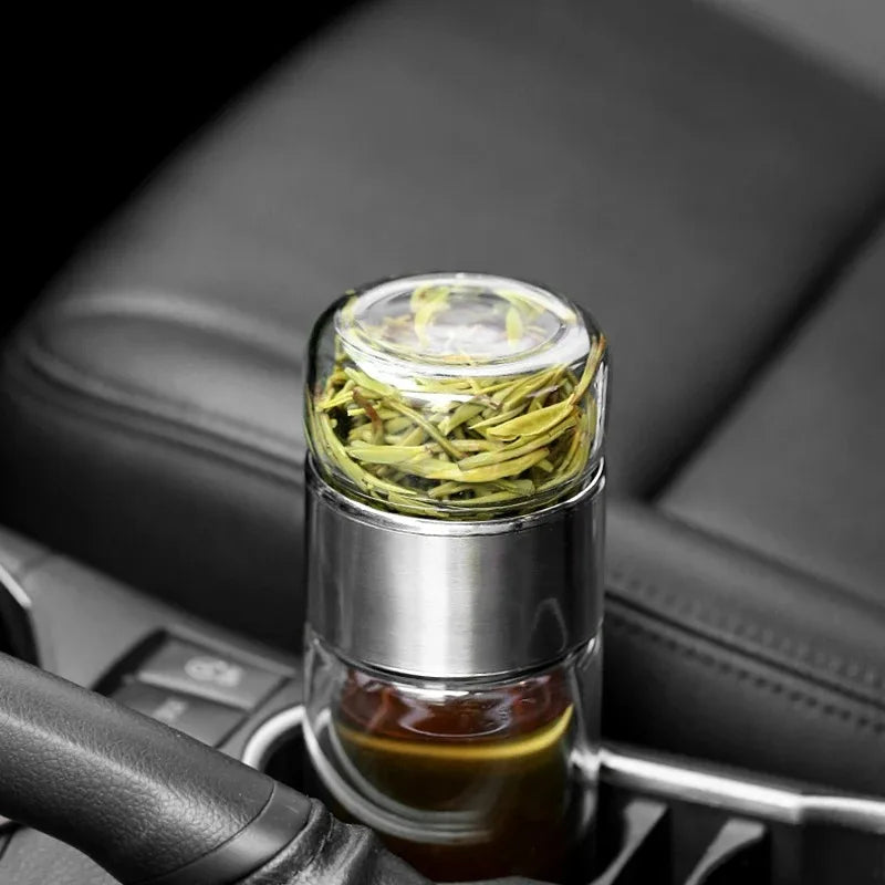 420ML Tea Water Bottle High Borosilicate Glass Double Layer Tea Water Cup Infuser Tumbler Drinkware Water Bottle With Tea Filter Econic Blanks
